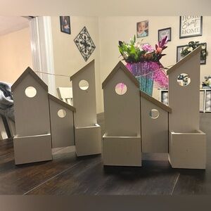 Set of White Wooden Birdhouses